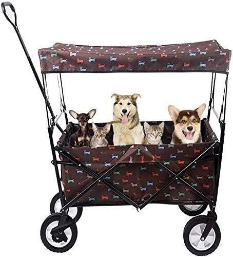 Garden Carts Folding Wagon Cart,Utility Garden Cart Collapsible Outdoor Trolley with Sun/Rain Shade,80 Kg/176 Pounds Capacity,Push Bar for Shopping,Beach