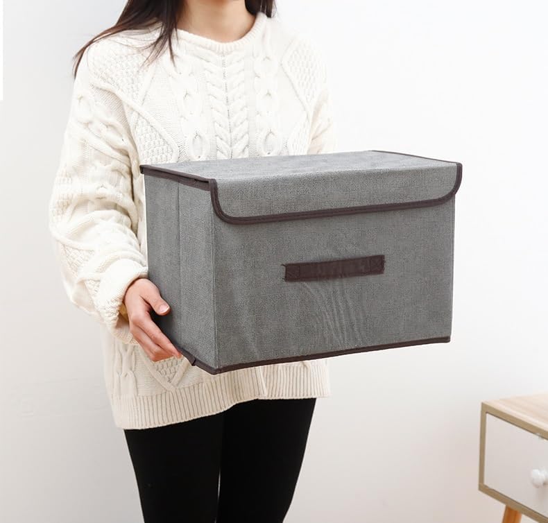TONSHEN Foldable Hard Set of 3 (1 Gray+1 Green+1Beige) Storage Boxes Storing books, Clothing, Mini Underbed Storage Boxes (Small)