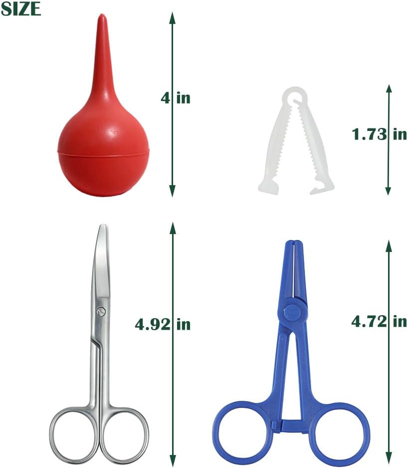 Animal Birth Kit with Curved Scissors | Disposable Umbilical Clamps, Hemostat, Bulb Syringe | Safe Delivery for Puppies, Kittens, Lambs, Piglets & Calves (Farm & Home Use) (Red - Rubber)