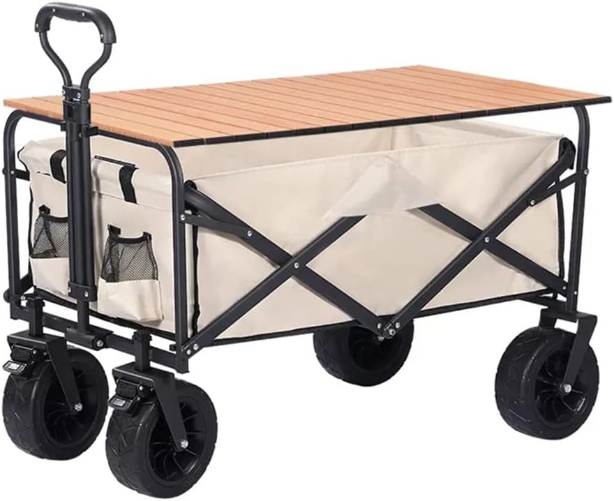 JSEIAJB Folding Cart Portable Foldable 150L Large Capacity Multifunction Cart Outdoor Camping Table Light Wagon BBQ Trolley(Trolley and Table A)