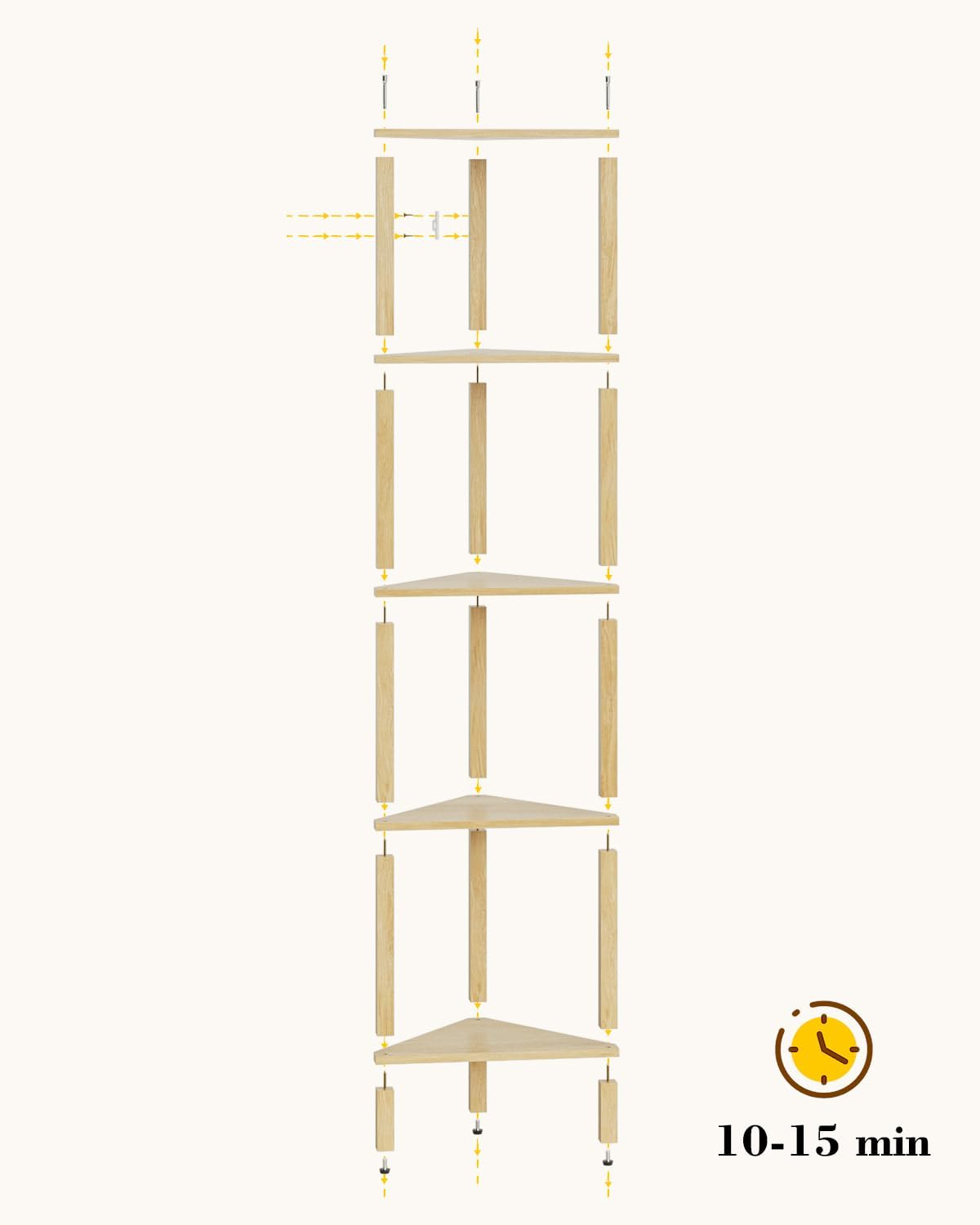 Corner Shelf with LED Light, 6-Tier Corner Bookshelf, Narrow Display Shelf with Storage Rack,Wood Corner Book Shelf for Living Room, Bedroom, Office, Oak