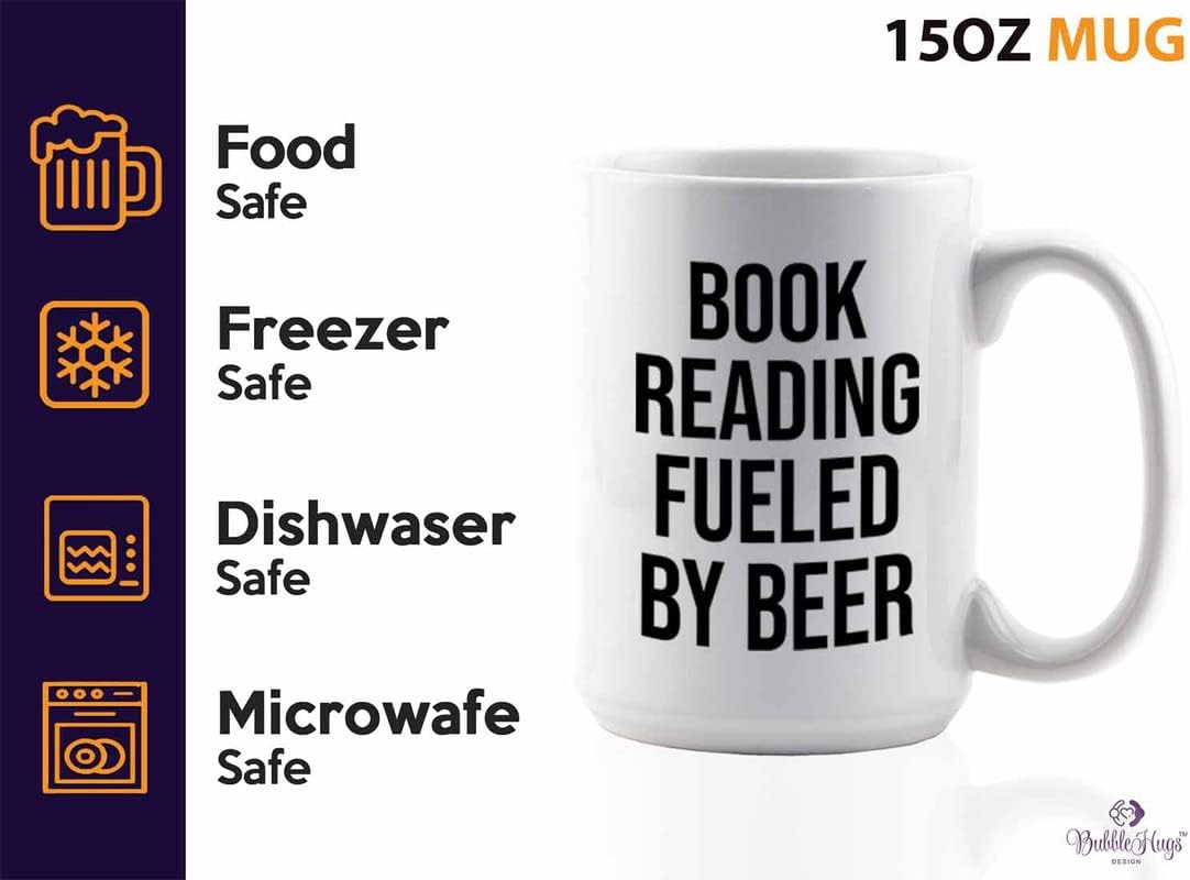 Hobby Beer Lover Coffee Mug 15oz White - book reading fueled by beer - Mountain Biking, Bike Riding, Bicycling Lover, Cycling Bike Enthusiast, Road Bike