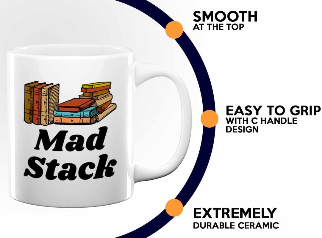 Reading Coffee Mug 11oz White - Mad Stack - Reader Gift Bookworm Owl Lover Cat Lover Book Lover Novelist Librarian Writer