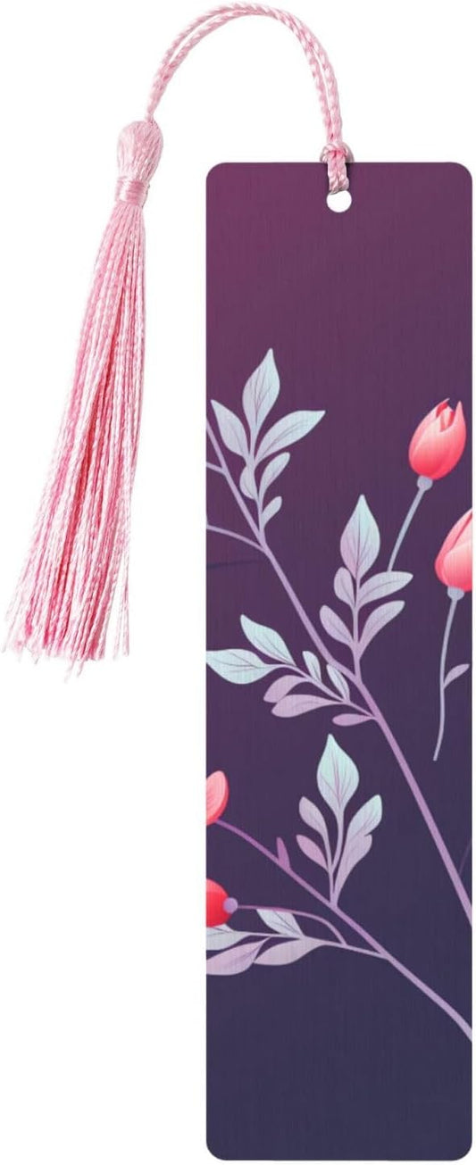 Flower Branch Gradient Bookmarks Gifts for Women Men, Wooden Bookmarks for Book Lovers, Vintage Book Marks Ornaments with Tassel, Unique Personalized Reading Page Markers Pink