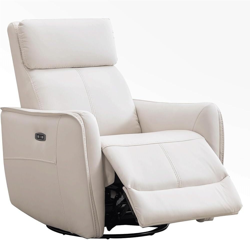 Power Recliner Chair with USB Port, Beige Leather Glider Rocker Swivel Reclining Lounge Chair, Electric Recliner for Living Room Home Theater Nursery Comfortable Seating