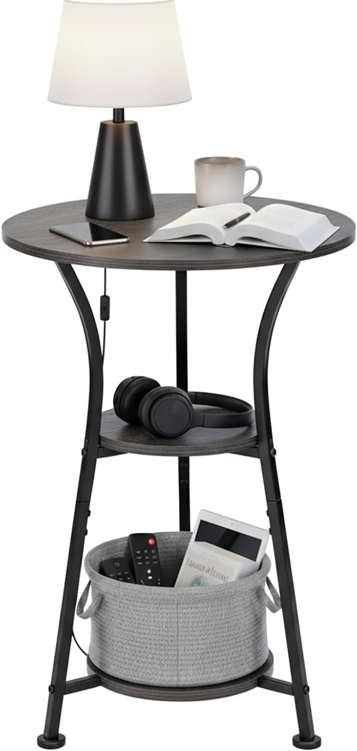 Dulcii Small Round End Table for Narrow and Small Space, 3-Tier Round Accent Couch Beside Table, Modern Side Table Corner Sofa Table Nightstand for Living Room Bedroom,Grey