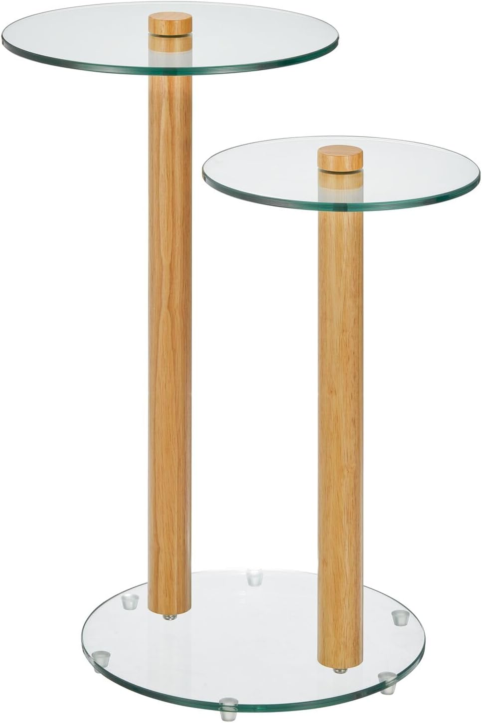 mDesign Glass Top Side/End Duo Drink Table - 2-Tier Modern Round Accent Wood Nightstand Furniture for Living Room, Dorm, Home Office, and Bedroom - 12" Round - Clear/Natural
