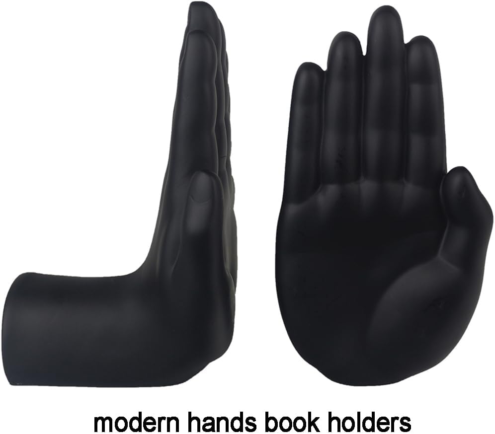 Decorative Bookends Praying Hands Book Ends for Shelves, Black Modern Bookend Heavy Duty Book Ends Stopper Holders for Shelves Office Home Living Room, Resin, 8.5" x 6.8"