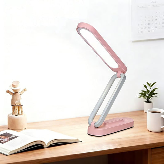 Rechargeable LED Desk Lamp, Foldable Portable Table Light with 3 Brightness Levels,Type-C USB Charging,Small Desk Lamp,Portable Bedside Wireless Reading Light,Home, Office, Nail Art,Craft,Pink