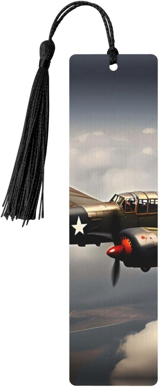 World War 2 Aircraft Airplane Bookmarks Gifts, Wood Bookmark for Women Men Handmade Book Mark for Book Lovers, Wood Tags Reading Page Markers Rectangle Shape Ornaments with Tassels