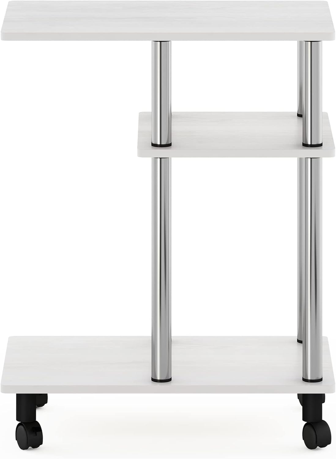 Furinno Turn-N-Tube U-Shaped Side Table with Casters, White Oak/Stainless Steel