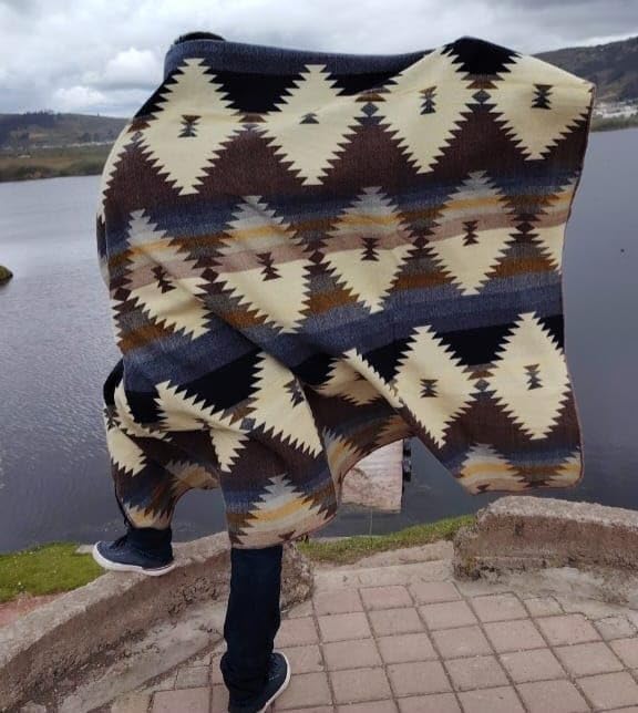 Alpaca Wool Blanket, Queen Size 94 x 78, Reversible 2 in 1, Thick and Ultra Soft, Hypoallergenic, Non-Itchy, Handmade in Ecuador. Premium Alpaca Wool Thtow Blanket for Cozy Comfort. (Blue and Brown)