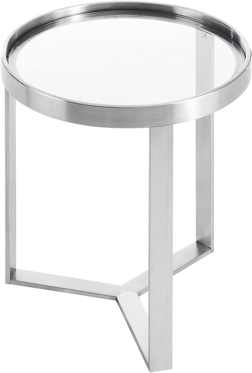 Modway Relay Glass and Metal Accent Side Table, Silver 17.5 x 17.5 x 19.5