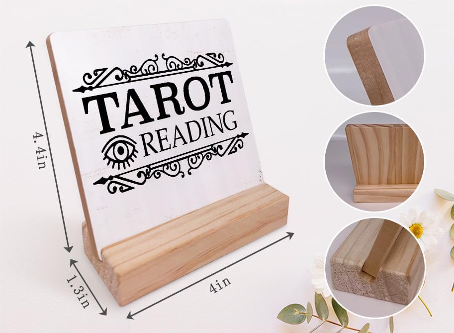 Vintage Tarot Reading Wood Plaque with Wooden Stand,Mystical Arts Psychic Wooden Plaque Sign Desk Decor for Home Dorm Table Shelf Decoration