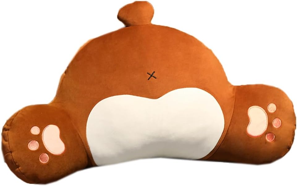 Tingting's Dream Cute Bed Rest Reading Pillow Cartoon Plush Lumbar Support Pillow Office Chair Lumbar Back Cushion Car Waist Pillow (Brown, 65×45CM/25.59"×17.7")