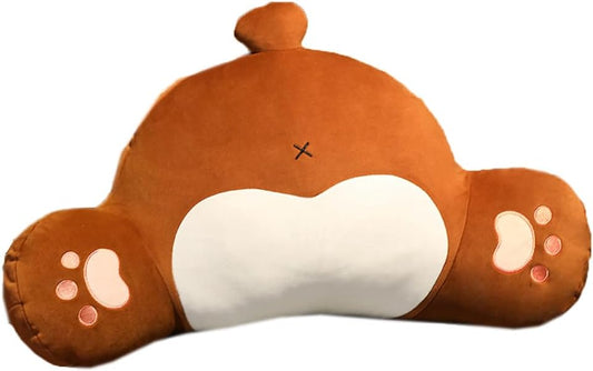 Tingting's Dream Cute Bed Rest Reading Pillow Cartoon Plush Lumbar Support Pillow Office Chair Lumbar Back Cushion Car Waist Pillow (Brown, 65×45CM/25.59"×17.7")