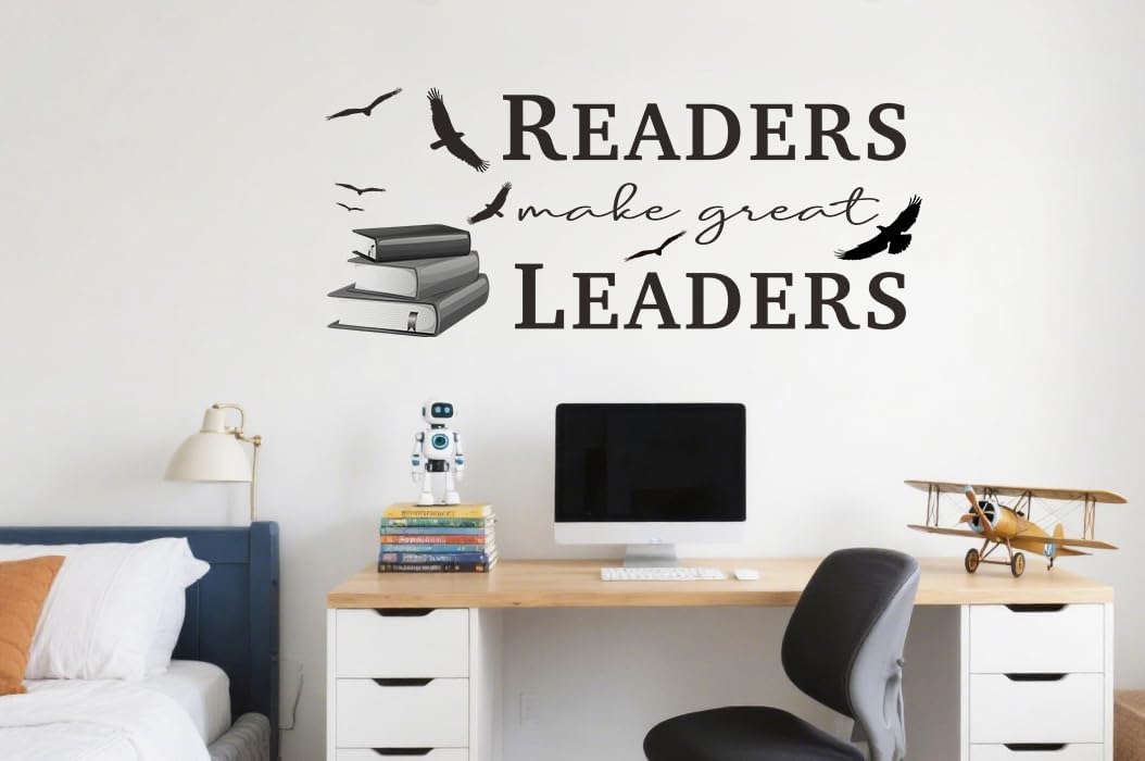Reading Theme Wall Decals, Inspirational Quotes Readers Make Great Leaders Wall Stickers for School College Library Nursery Children’s Room Classroom