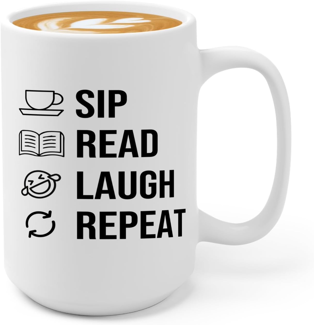 Book Lover Coffee Mug 15oz White -SIP Read Laugh - Bookworm Literature Library Book Lover Reader Booked Editor Intellectual Studious