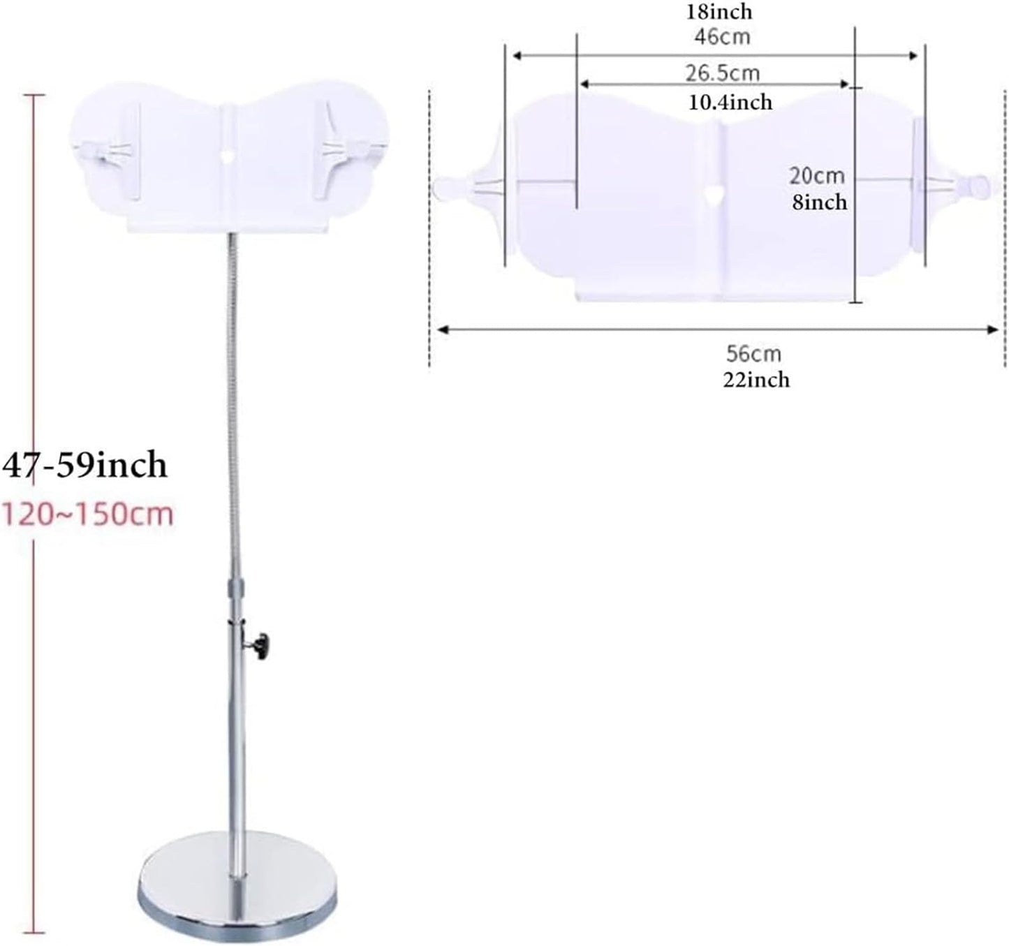 Floor Stand Book Holder for Reading, Cookbook Holder Stand for Kitchen, Reading Rack Adjustable Height and Angle, Laptop Stand for Desk, Bed, Couch, Office (White) (White)