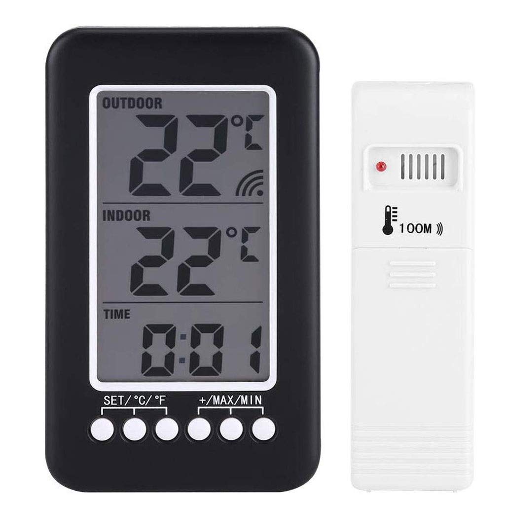 Clock Temperature Meter,LCD Digital Indoor Outdoor Thermometer Electronic and Hygrometer
