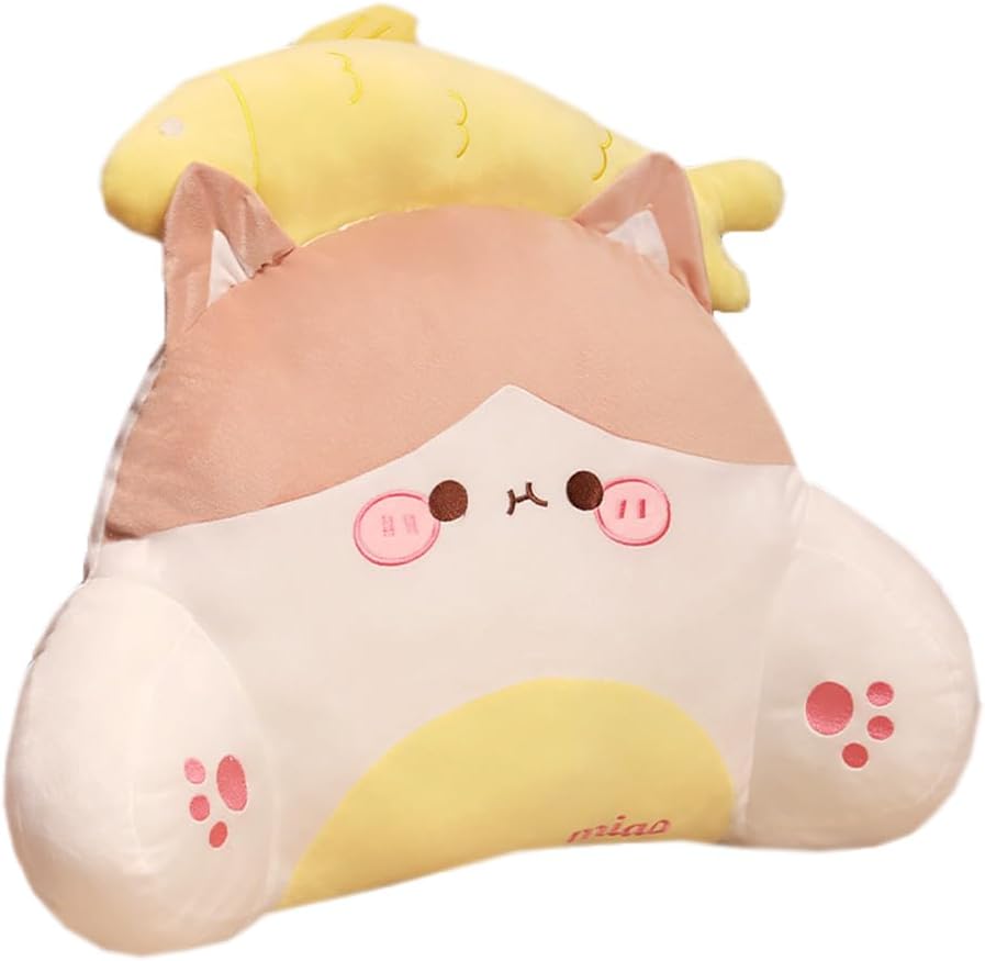 Cartoon Cat Bed Backrest Pillow Sofa Lumbar Back Cushion Office Chair Waist Support Pillow Soft Reading Back Pillow (Mixed Color, 55×40CM/21.65"×15.7")