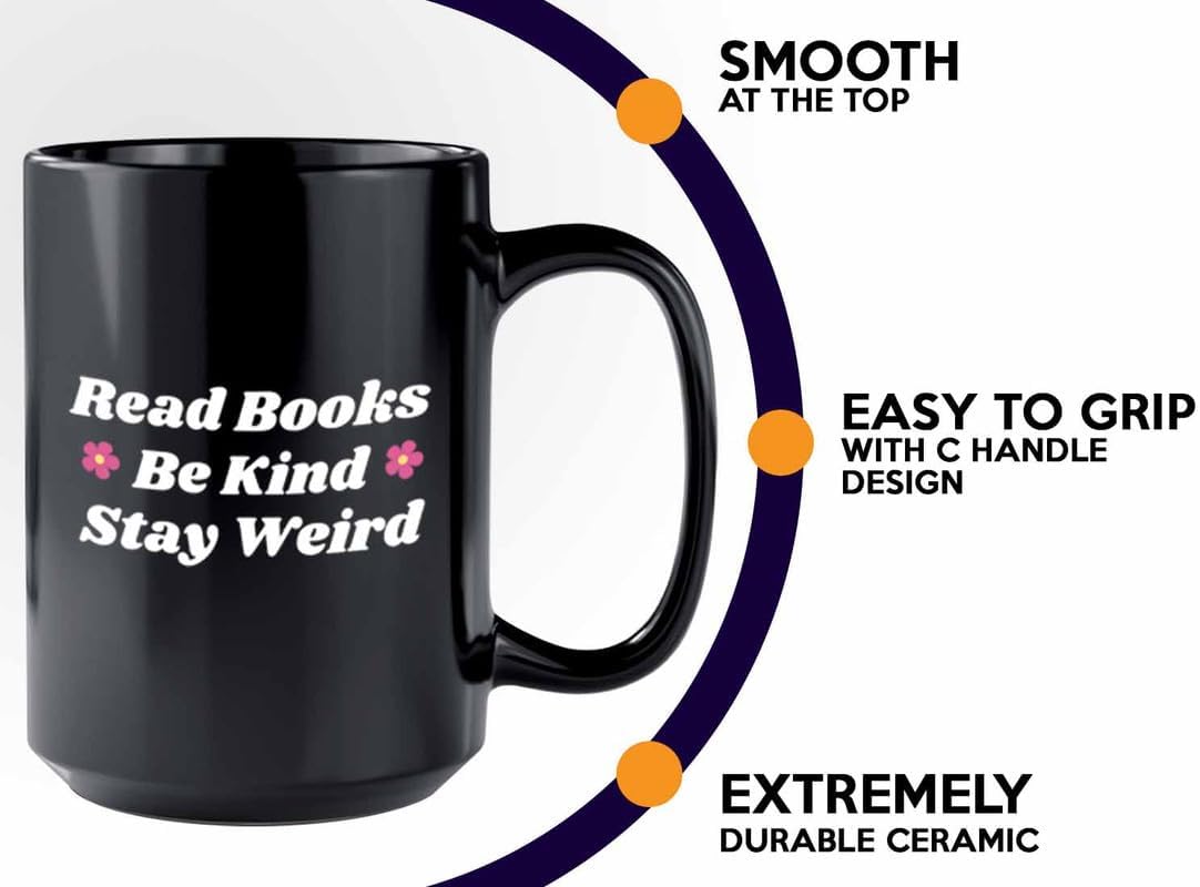 Reading Coffee Mug 15oz Black - Read Books - Reader Gift Bookworm Owl Lover Cat Lover Book Lover Novelist Librarian Writer
