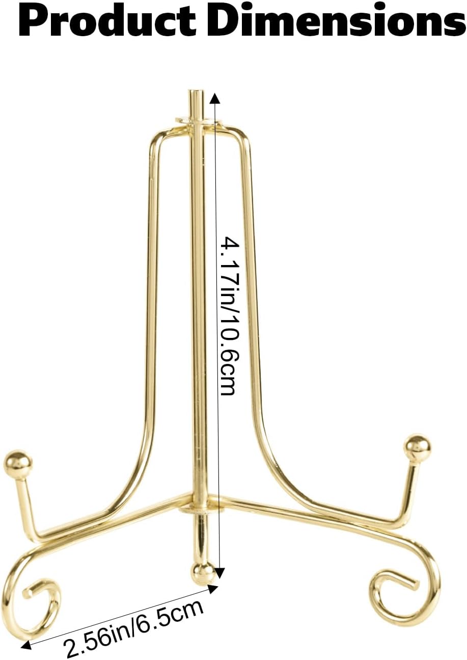 3pcs Plate Holder Easel Display Stand, 4.17x2.56in/10.6x6.5cm Metal Displaying Stand Table Decorative Easel for Tabletop Picture Frames Photos Wedding Cards Sign Posters Cavas Decorative(Gold )