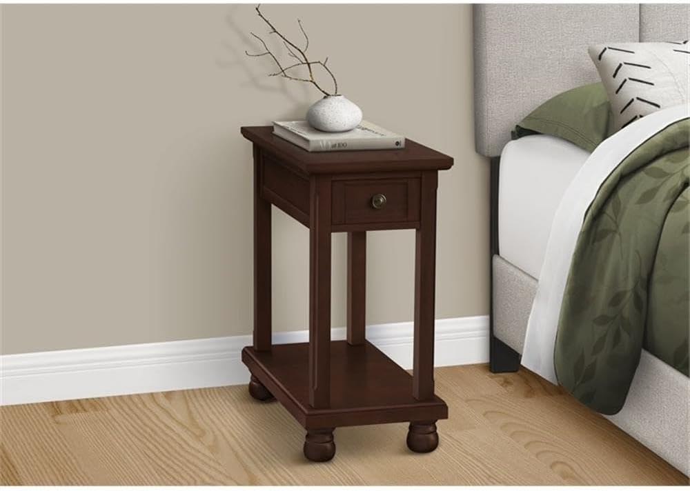 Monarch Specialties I 3967 Accent Table, End, Side Table, Narrow, Nightstand, Storage Drawer, Brown