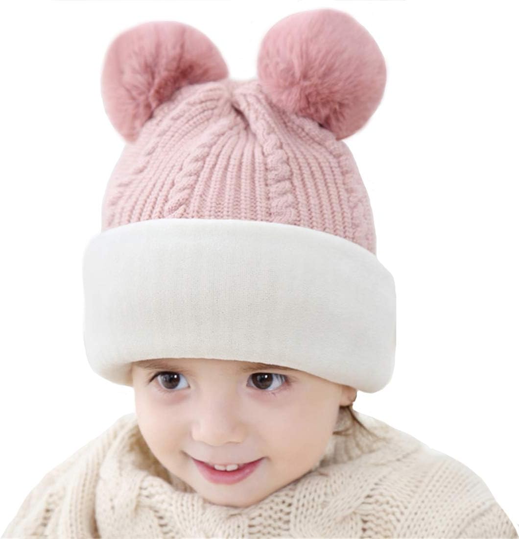 Toddler Winter Hat Baby Balaclava 2 in 1,Fleece Lined Knitted Beanie with Face Mask, Ear Flaps & Pom Pom for Boys Girls