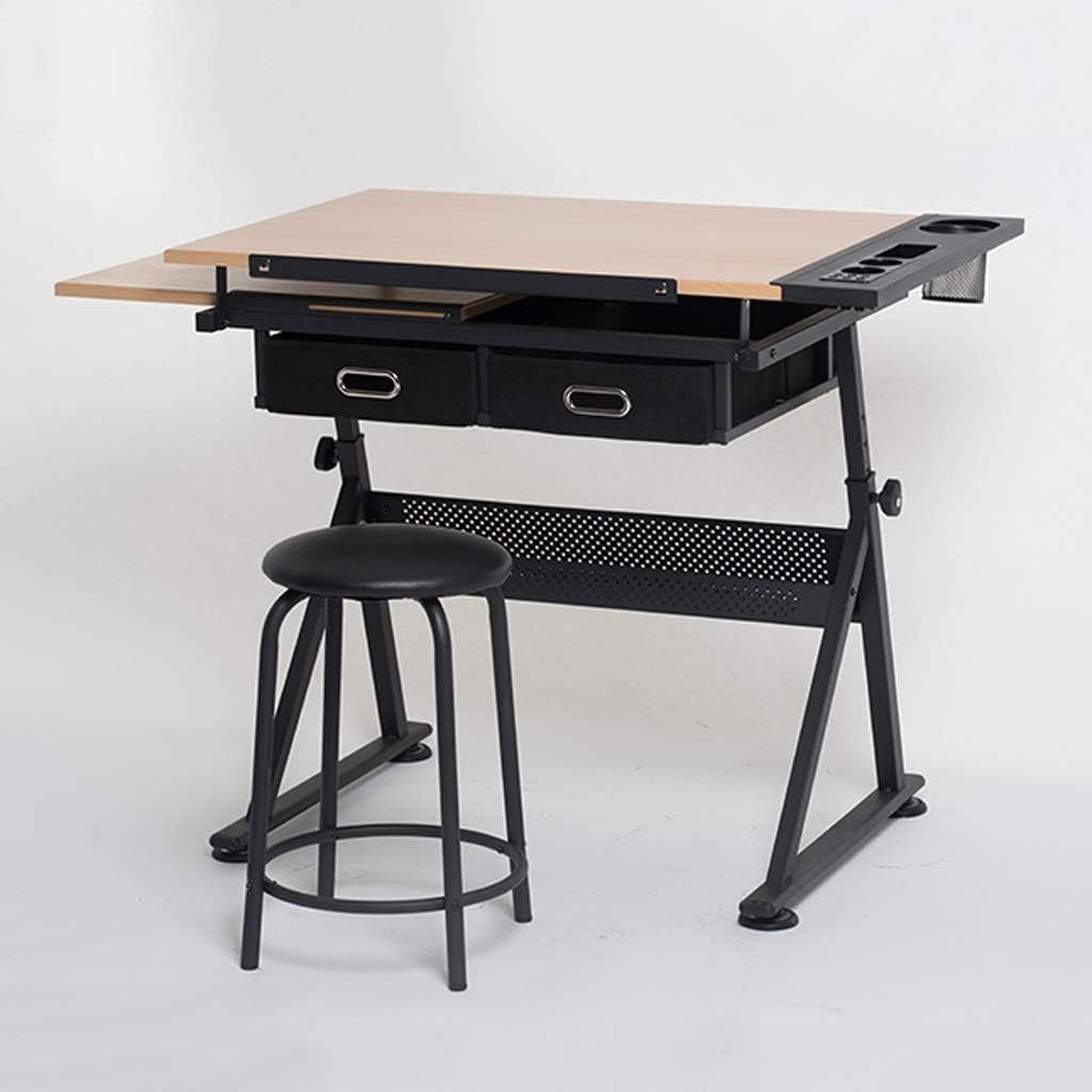 Drawing Tilting Tablet,Drafting Desk, Drafting Table with Storage, Height Adjustable Tiltable Art Desk, Maple Panel Drawing Desk, for Work Study Painting Craft Table