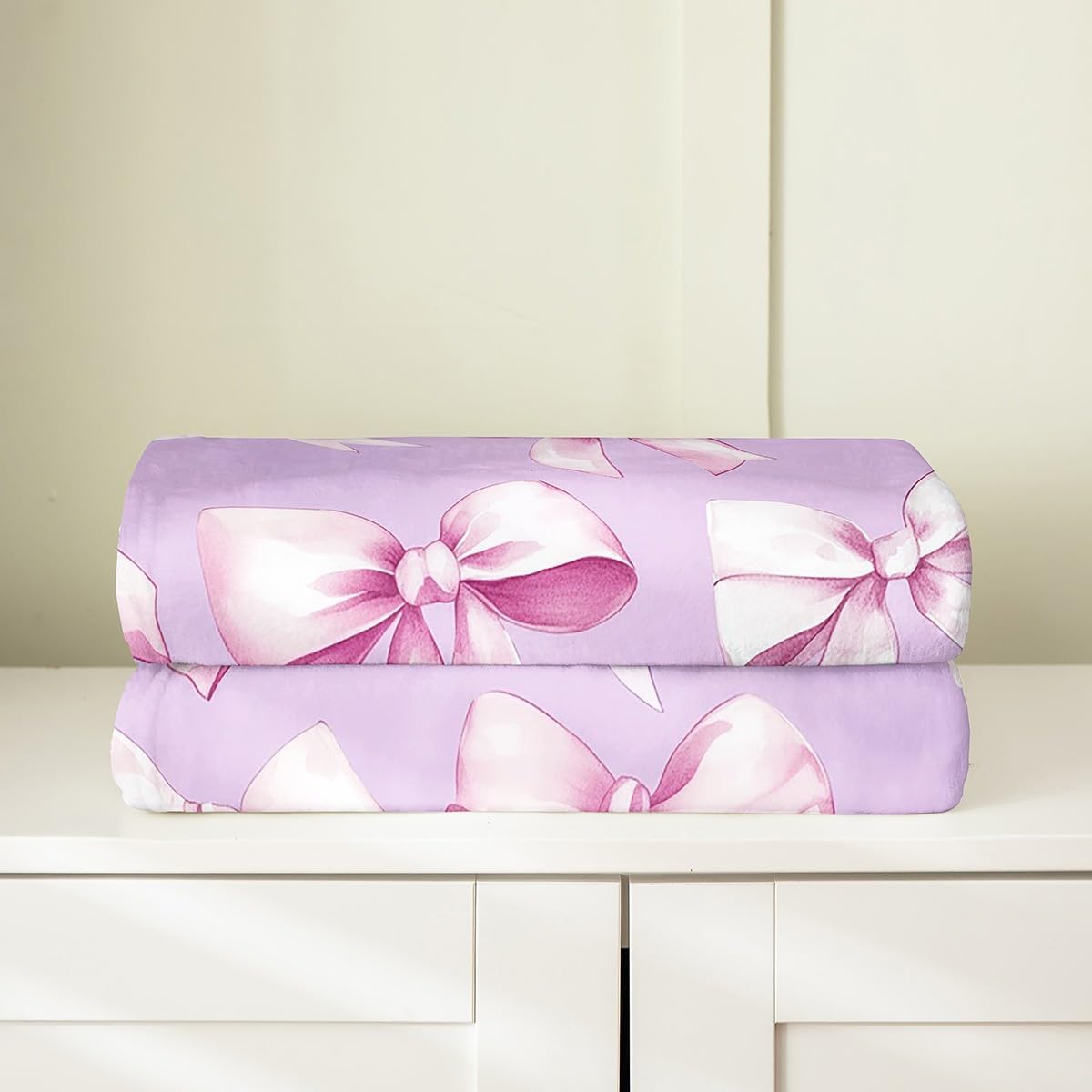 Erosebridal Bowknot for Kids, Dreamy Princess Bowknot Flannel Blanket Queen 90x90 Pink Bow Sofa Fleece Blanket Kawaii Bow Knot All Seasons Fuzzy Plush Throw for Girls Teens Women Adult, Purple Pink
