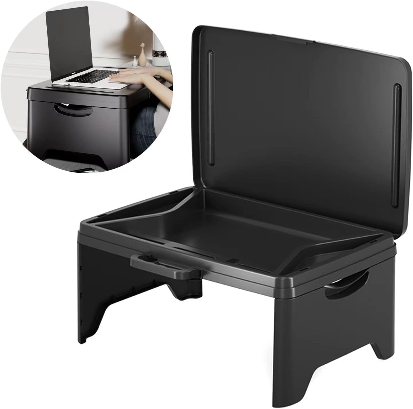 Portable Folding Lap Desk, Laptop Desk Travel Bed Table Tray, Breakfast Writing Bed Table, Serving Tray with Large Storage Activity Cushion Reading for Couch Sofa Floor Adults