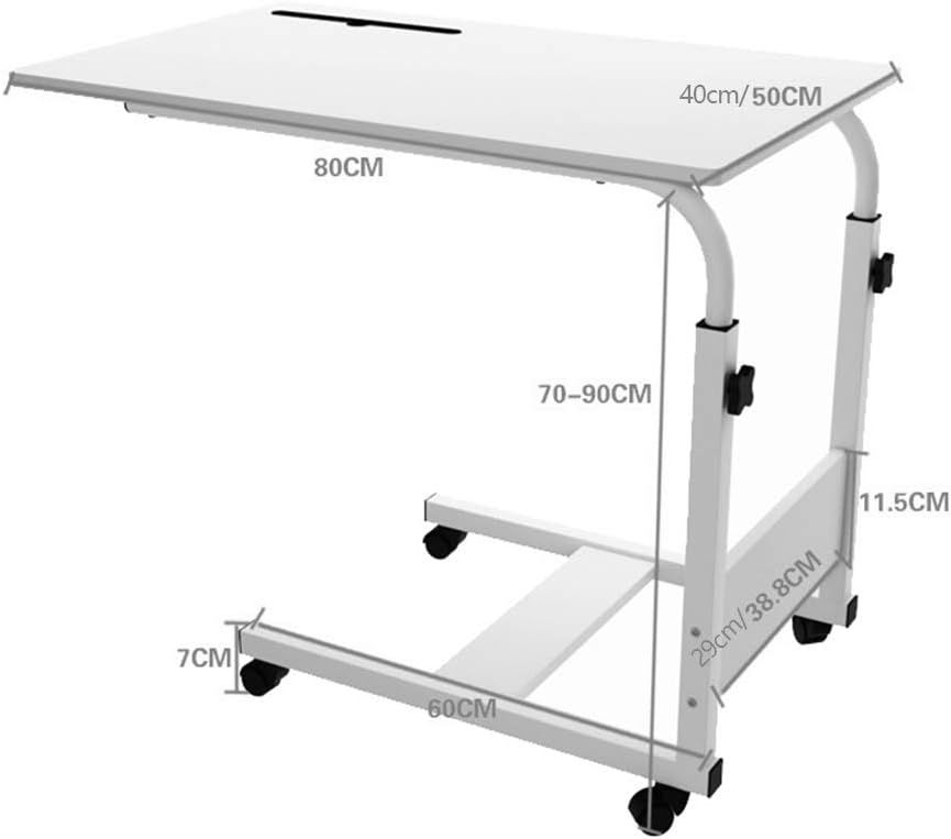 Adjustable Overbed Table with Lockable Wheels - Rolling Bedside Eating Tray for Elderly, Bedridden - Height Adjustable Medical Table for Reading