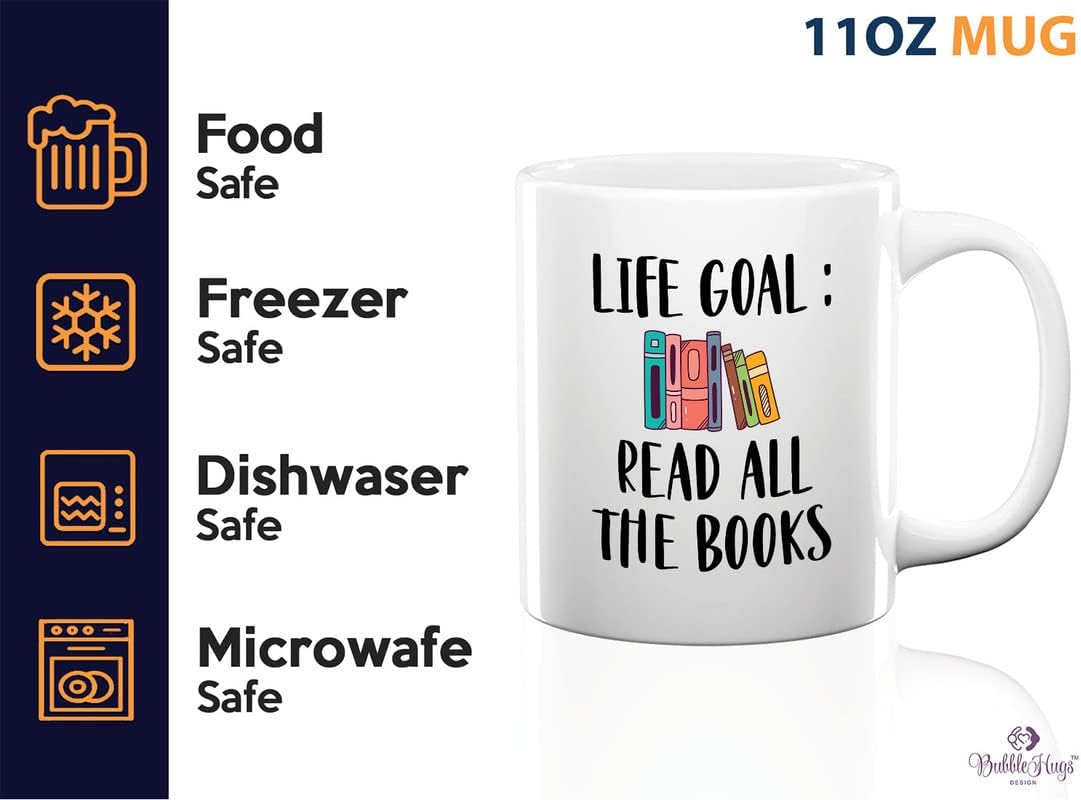 Reading Lover Coffee Mug 11oz White - Life Goal Read All The Books - Gift For Poets Bookish People Bibliophile Librarian Book Club Reader