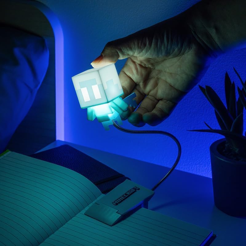 Paladone Minecraft Allay Clip On Book Light - Officially Licensed Reading Light, Clip Lamp Design with Flexible Cable, Featuring Allay Mob Shaped Head, 3 Light Modes, Battery Powered