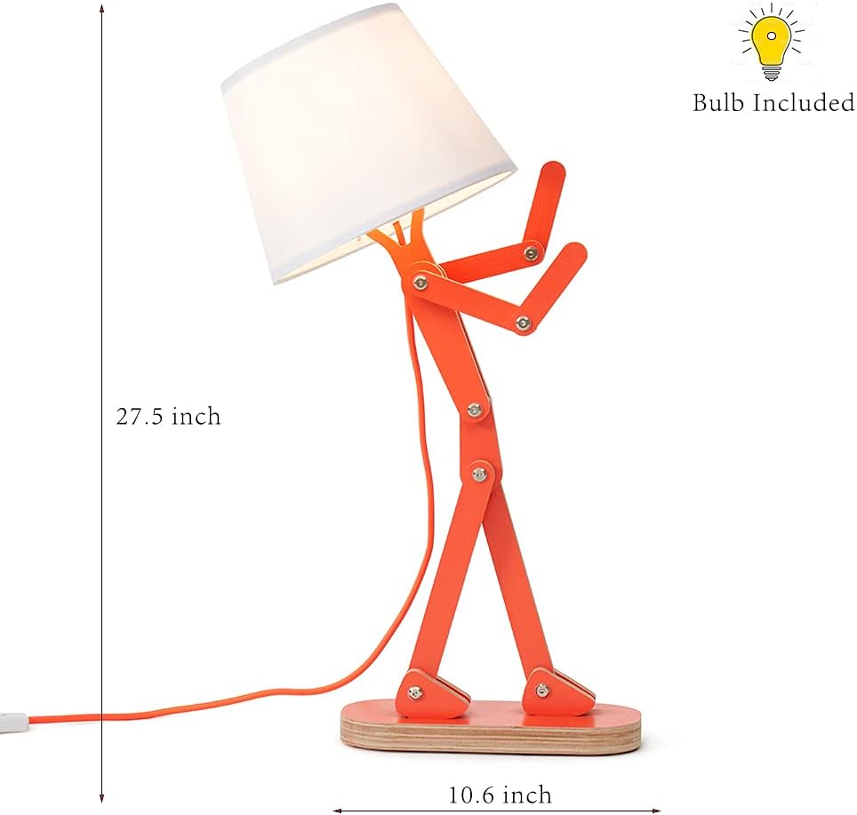 Fun Desk Lamp for Kids Bedside Bedroom - Creative Swing Arm Modern Unique Reading Wood Table Light for Living Room Girls Boys Quirky Gift - Oran Orange, Bulb Included