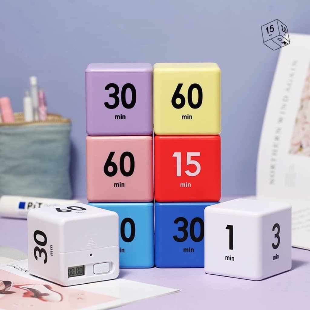 Feilifan Cube Timer, Dice Timer with Gravity Sensor for Kitchen Studying Workout Classroom Kids ADHD 15-20-30-60 Minute Preset, Purple