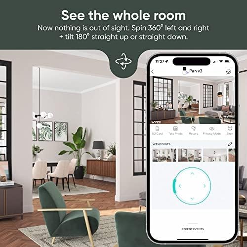 WYZE Cam Pan v3 Indoor/Outdoor IP65 1080P 360° Pan/Tilt/Zoom WiFi Smart Home Security Camera, Motion Tracking for Baby/Pet, Color Night Vision, Works with Alexa & Google, Free Expert Setup (Renewed)