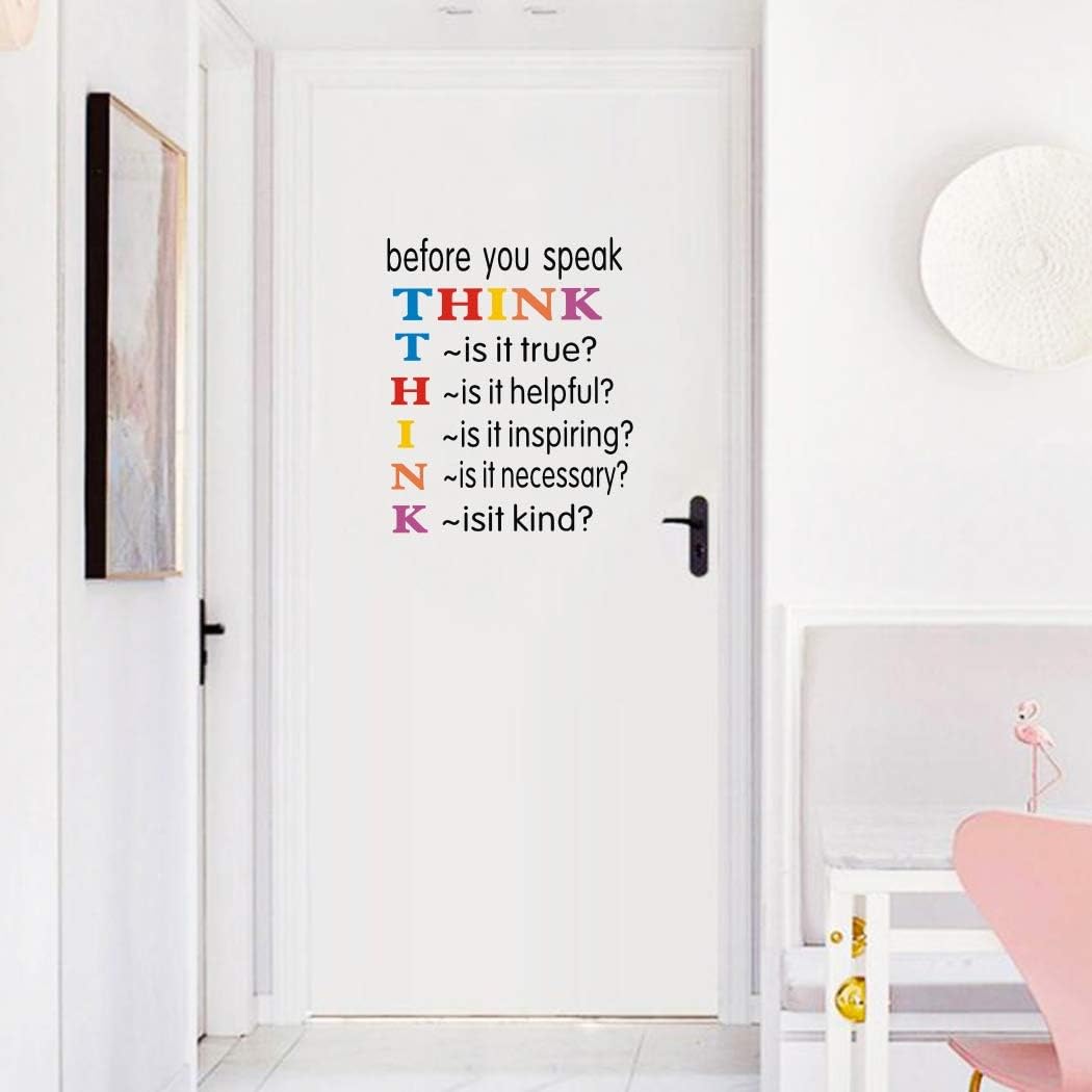 TOARTi Colorful Inspirational Quotes Wall Decals, Before You Speak Think Wall Stickers, Positive Saying Vinyl Wall Art for Kids Room Classroom Decor