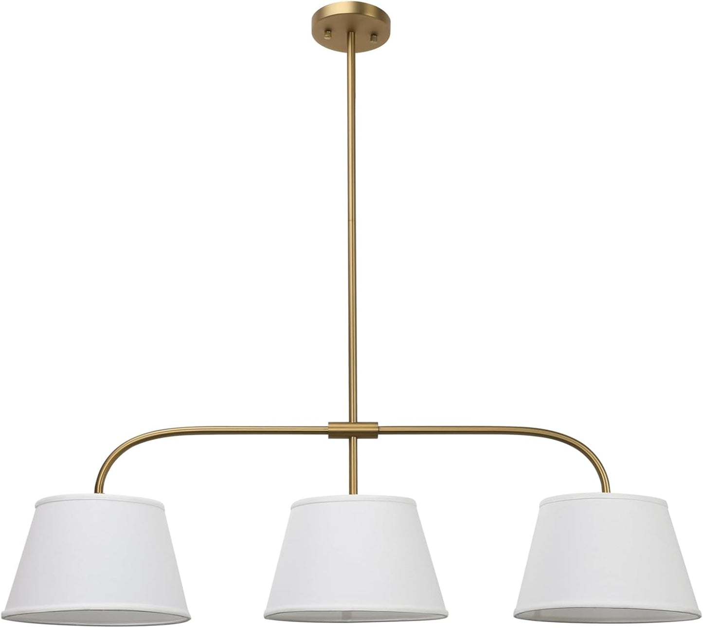 Pathson 3 Lights Brass Pendant Light with Fabric Lampshades, Rustic Cloth Pendant Lighting Lamp E26 Bulb Base, Flush Mounted Ceiling Chandeliers for Dining Room Kitchen Island Living Room