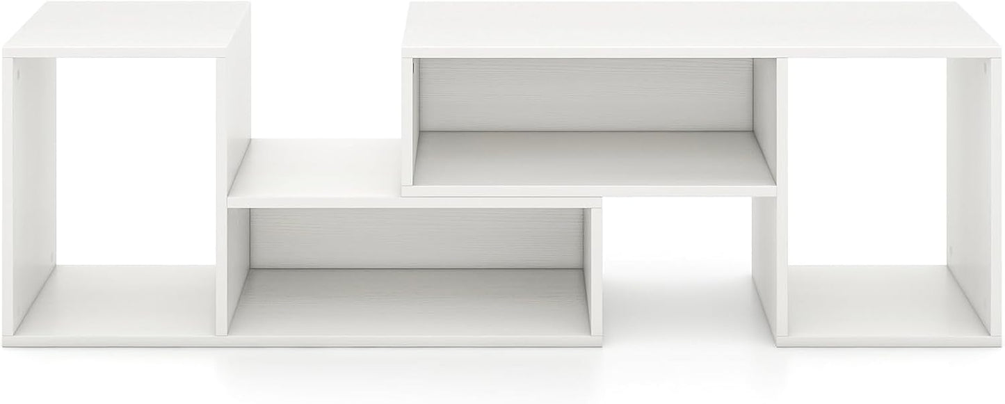 LDAILY L-Shaped TV Stand, TV Entertainment Center with 4 Storage Cubes & Rotating Shelves, Wood Bookcase for TVs up to 55 Inch, Sturdy Free-Combination Console Table for Living Room, Bedroom (White)