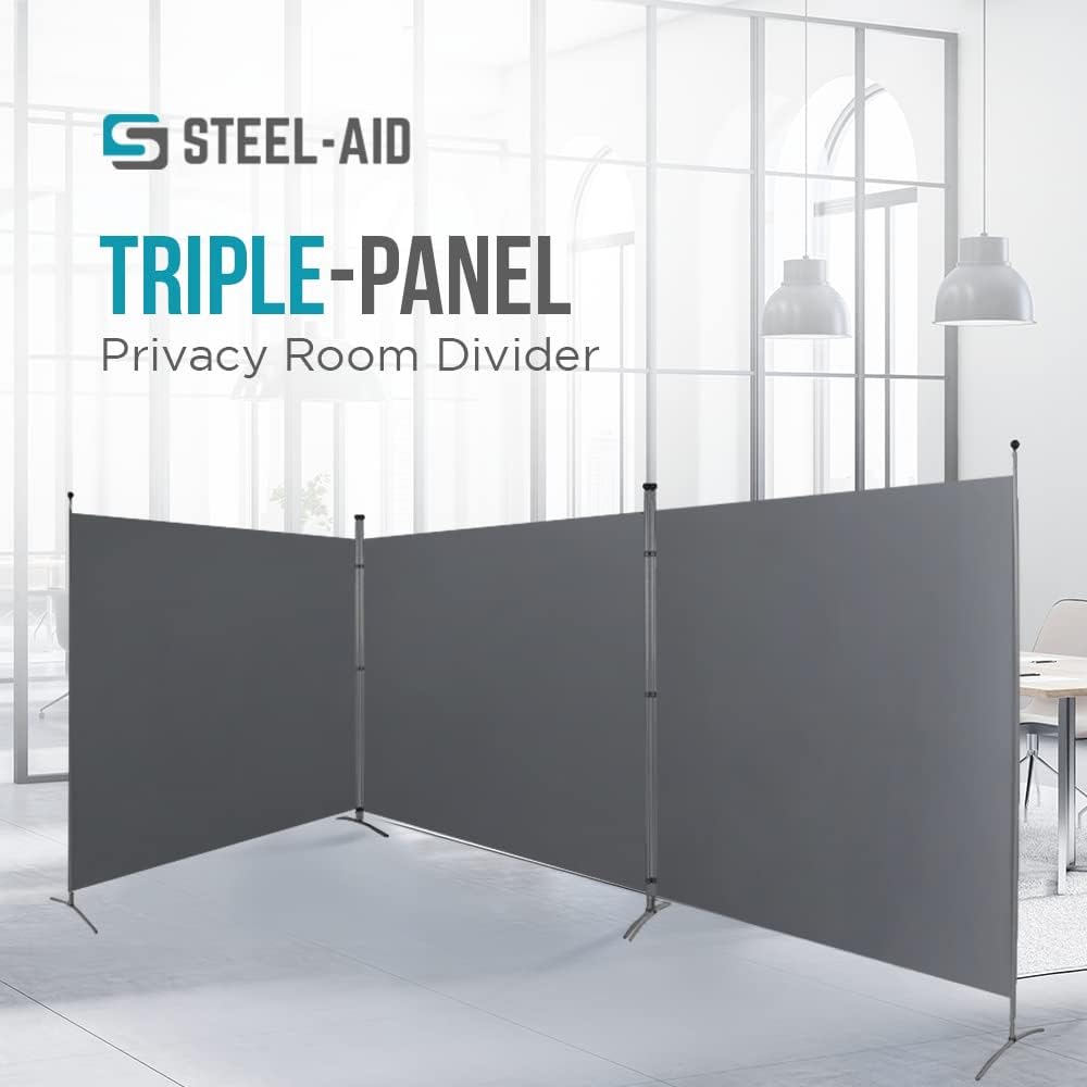 Steel-AID Triple-Panel Privacy Room Divider – Folding Partition Privacy Screen for Office, Classroom, Dorm Room, Kids Room, Studio, Conference - 216" x 72" - Easy to Assemble, Freestanding & Foldable