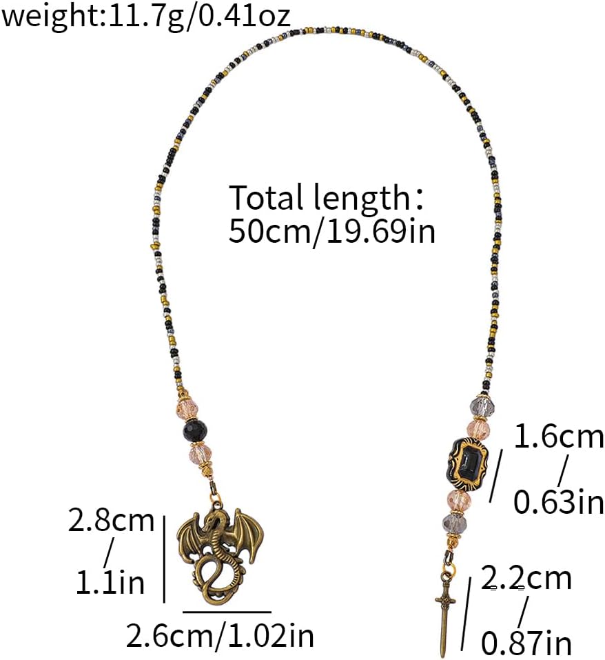 Fantasy Dragon Sword Bookmark - Crystal Beaded Bookmark Chain Mystical Aesthetic Dragon Charm Pendant Fourth Wing Dragon Book Lovers Book Gift Student School Supplies