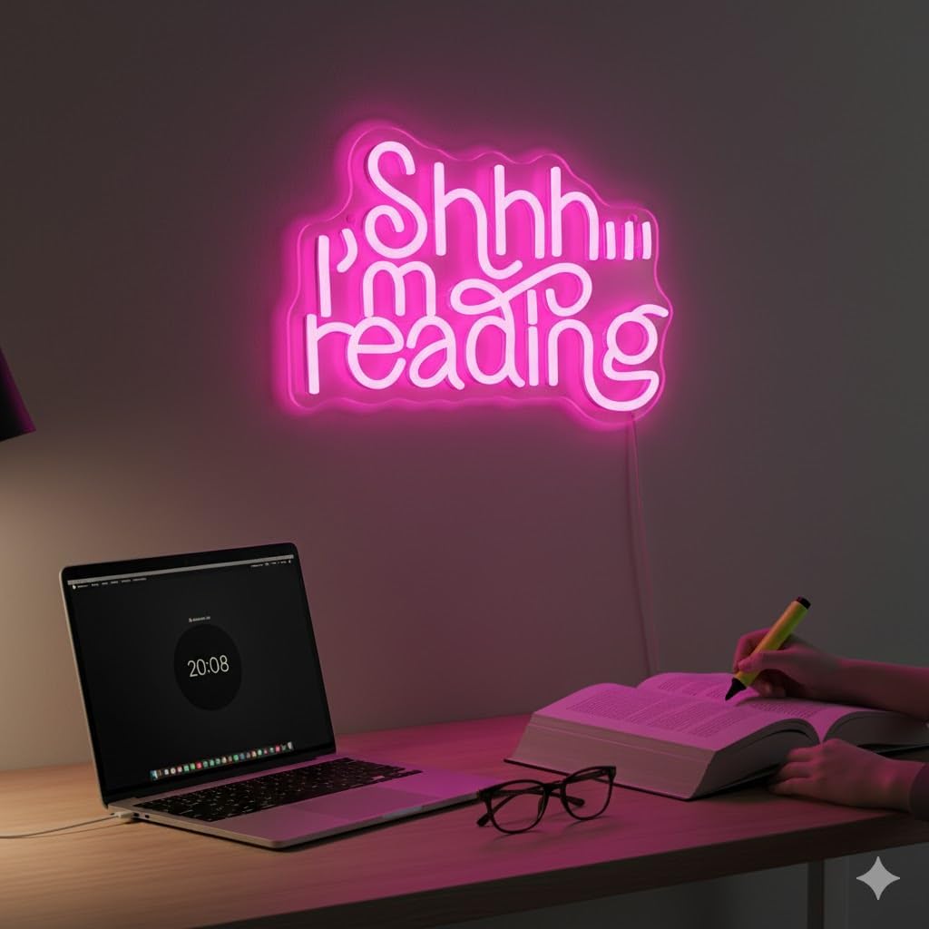 Shhh I'm Reading Neon Sign, Dimmable Classroom Neon Light Sign, School Supplies Backdrop Wall Decor, Reading Wall Library Hanging Sign Book Bookshelf Quote Gifts for Friend(13 * 9.1in)