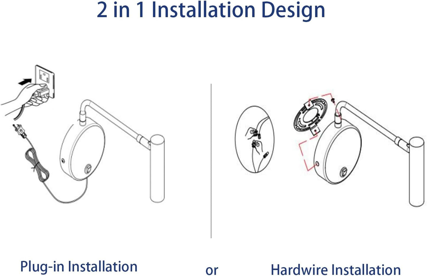 Joossnwell Wall Mounted Lamp, Sconce Light with Plug in Cords Wall Reading Light with Switch for Living Room Bedroom Warm White 3000K