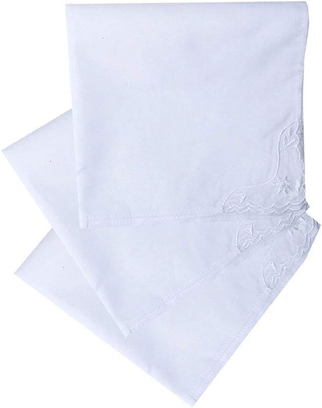 MileyMarla Ladies Embroidery Cotton White Handkerchiefs Lace Wedding Hankies