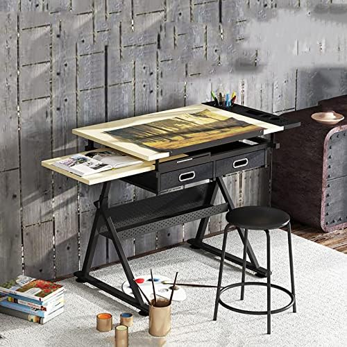 Drawing Tilting Tablet,Professional Drafting Desk, Wooden Drawing Table Adjustable Height Drafting Desk Drawing Table Tiltable Tabletop