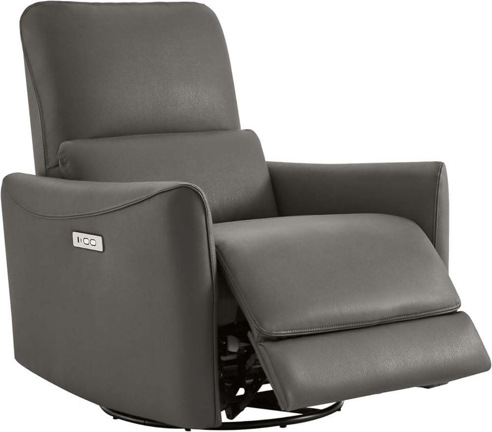 Swivel Glider Power Recliner with USB & Type-C Ports – Breathable Leather Modern Electric Chair, Lumbar Support for Living Room, Home Theater