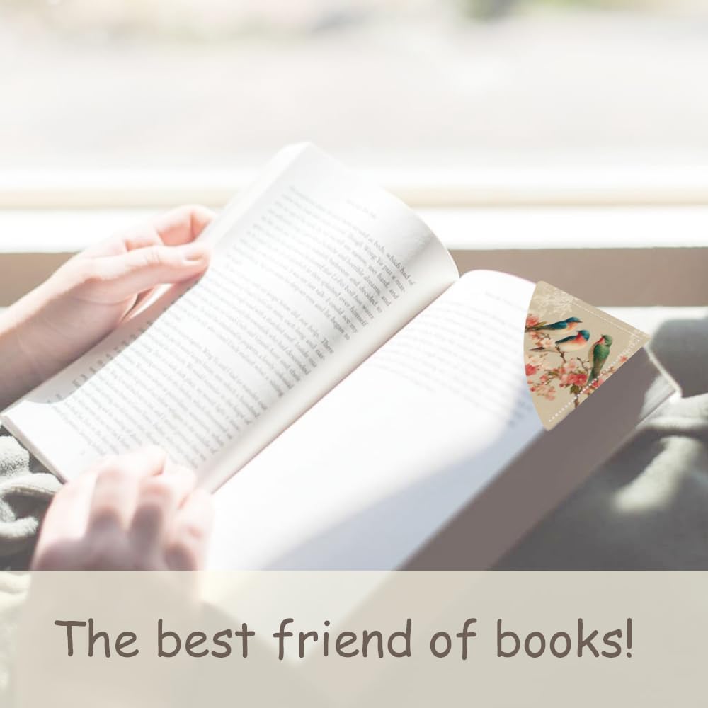 2PCS Leather Bookmarks 3.54 x 3.54 Inch Bird and Cherry Blossom Design Reading Accessories for Books Journals Bibles Travel Diary Students Teachers and Book Lovers Gift