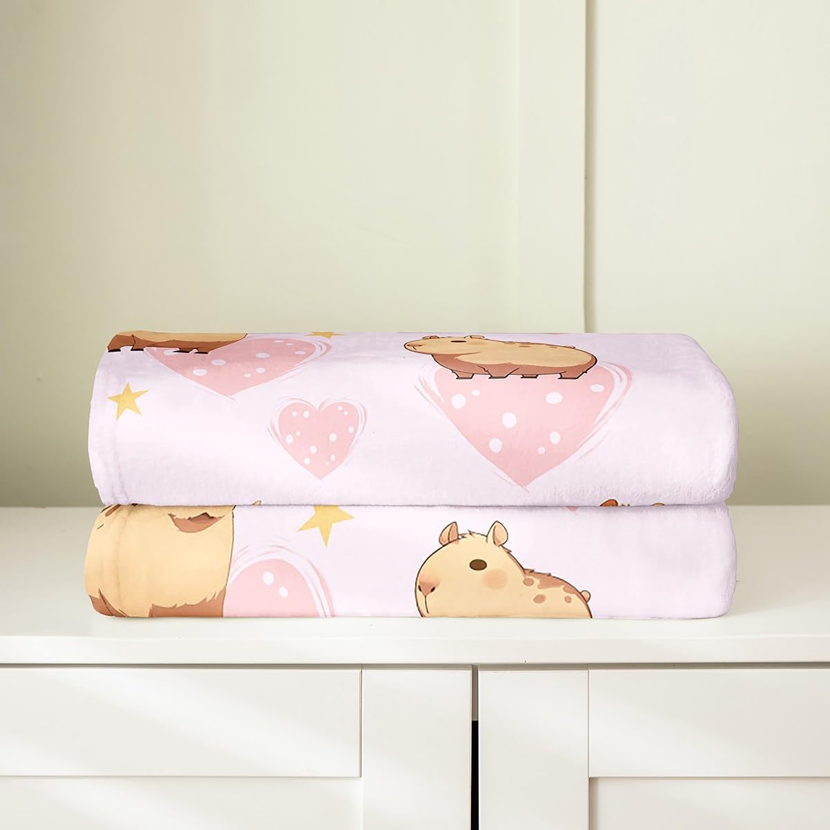 Erosebridal Capybara Throw Blanket for Kids Boys Girls,Cartoon Animal Fleece Blanket,Pink Love Heart Flannel Blanket,Cute Capybara Bed Blanket for Bedroom,All Season,Queen 90x90 inch